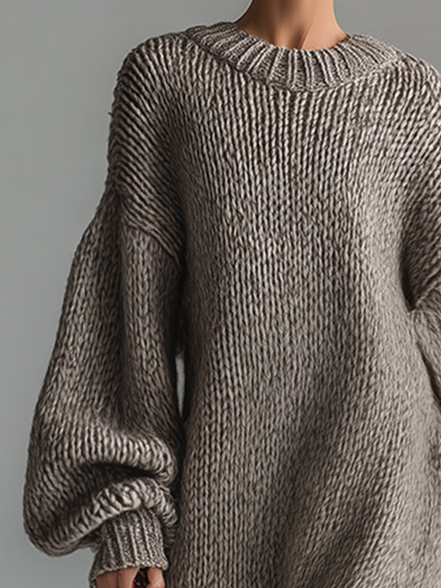 Oversized Chunky Knit Casual Maxi Dress in Taupe
