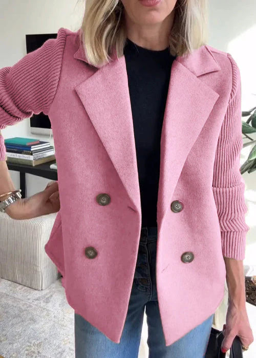 Women's Double-Breasted Casual Coat in Pink