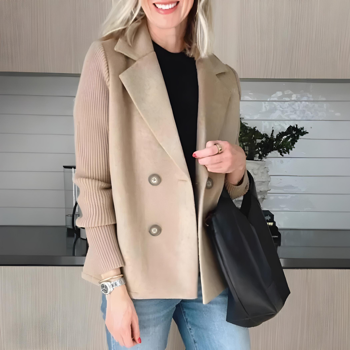 Women's Double-Breasted Casual Coat in Beige