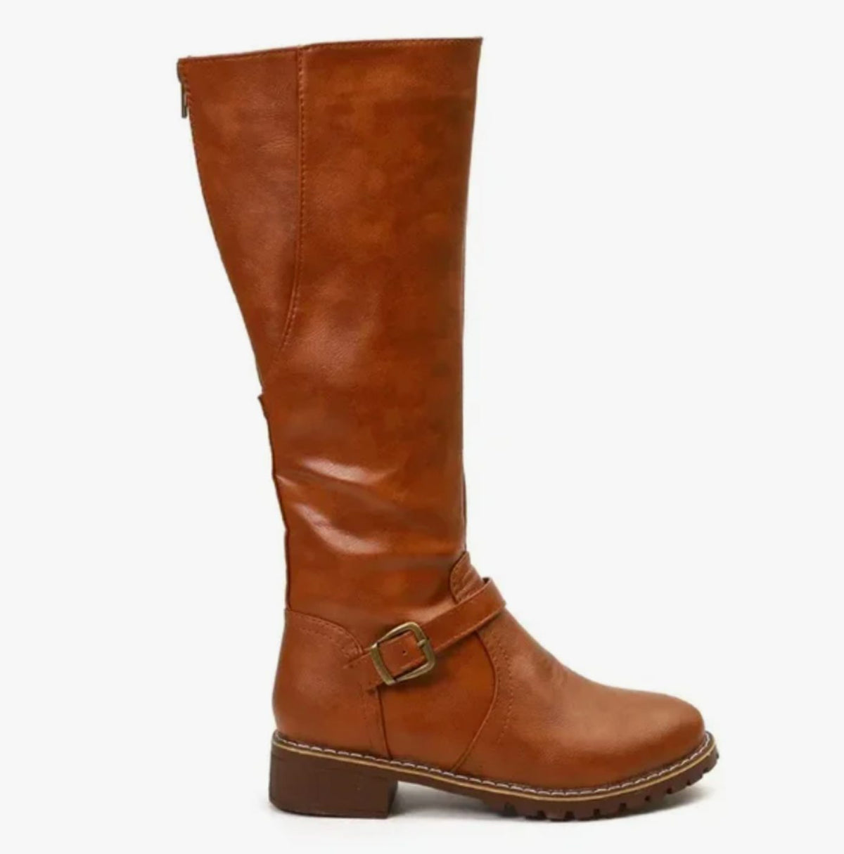 Women's Buckle Casual Knee High Boots in Light Brown