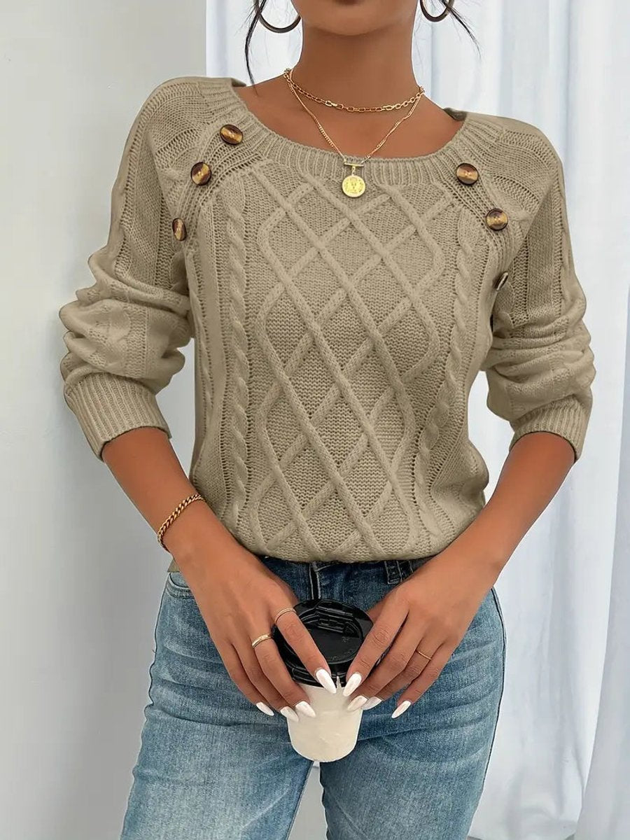 Women's Button-Shoulder Casual Jumper in Khaki