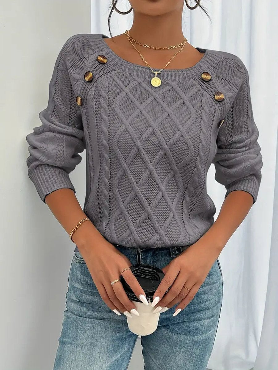 Women's Button-Shoulder Casual Jumper in Grey