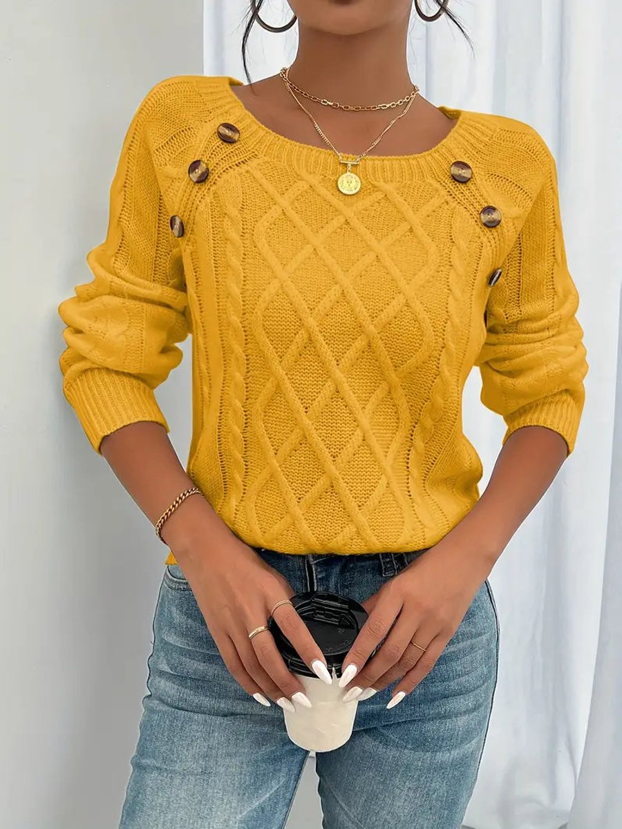 Women's Button-Shoulder Casual Jumper in Mustard
