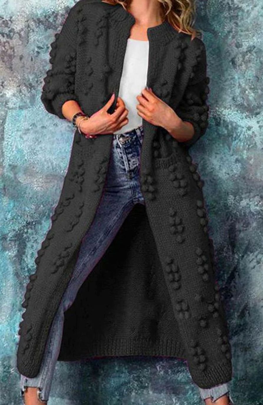 Women's Bobble-Knit Casual Cardigan in Black