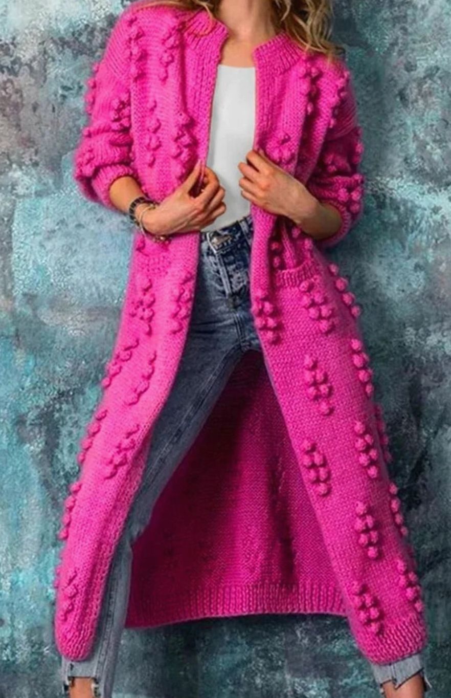 Women's Bobble-Knit Casual Cardigan in Pink