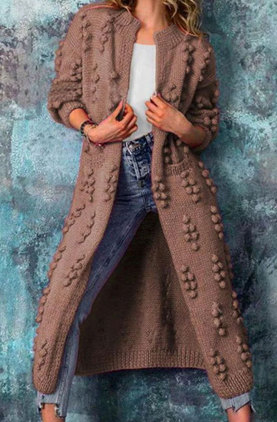 Women's Bobble-Knit Casual Cardigan in Brown