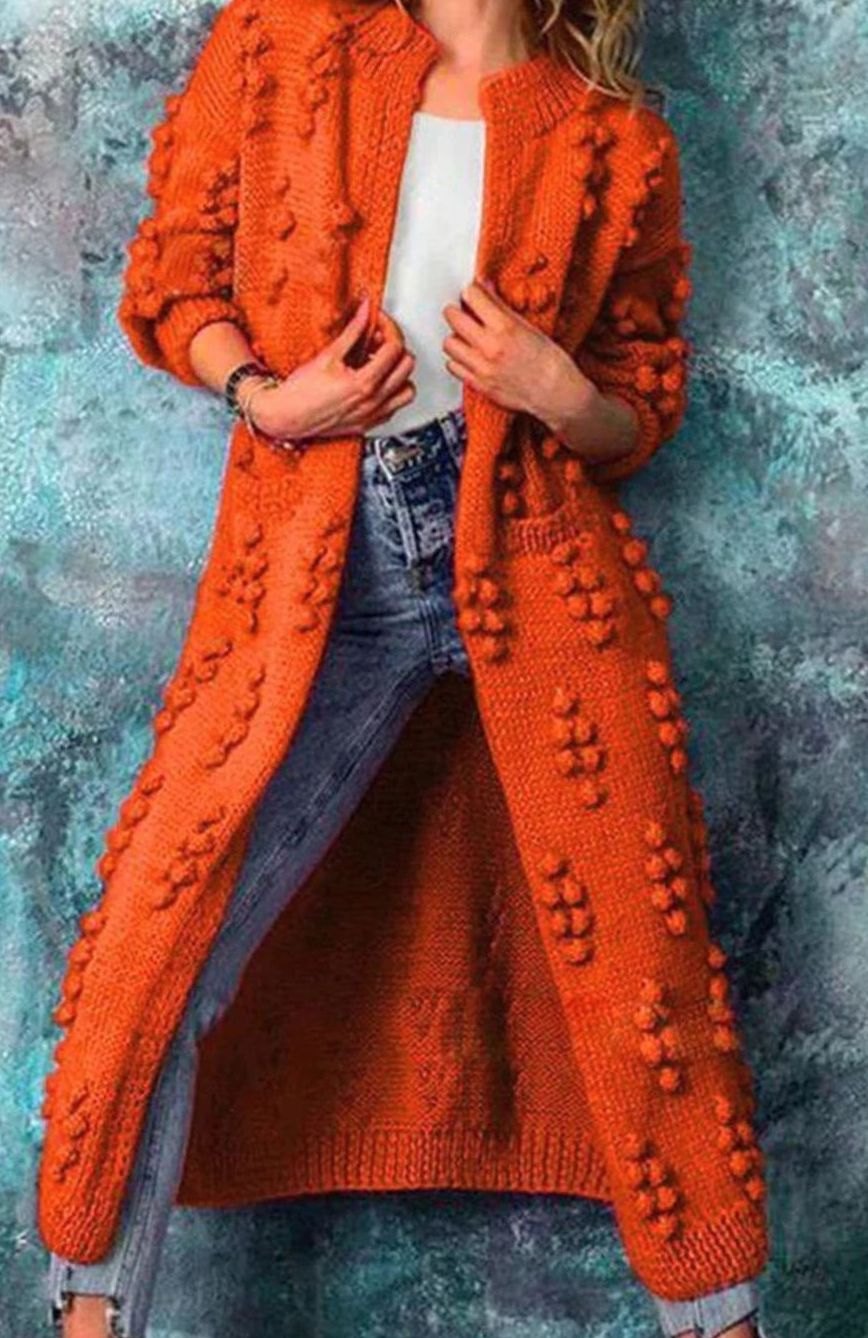 Women's Bobble-Knit Casual Cardigan in Orange