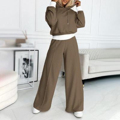 Hooded Wide-Leg Casual Co-ord in Brown