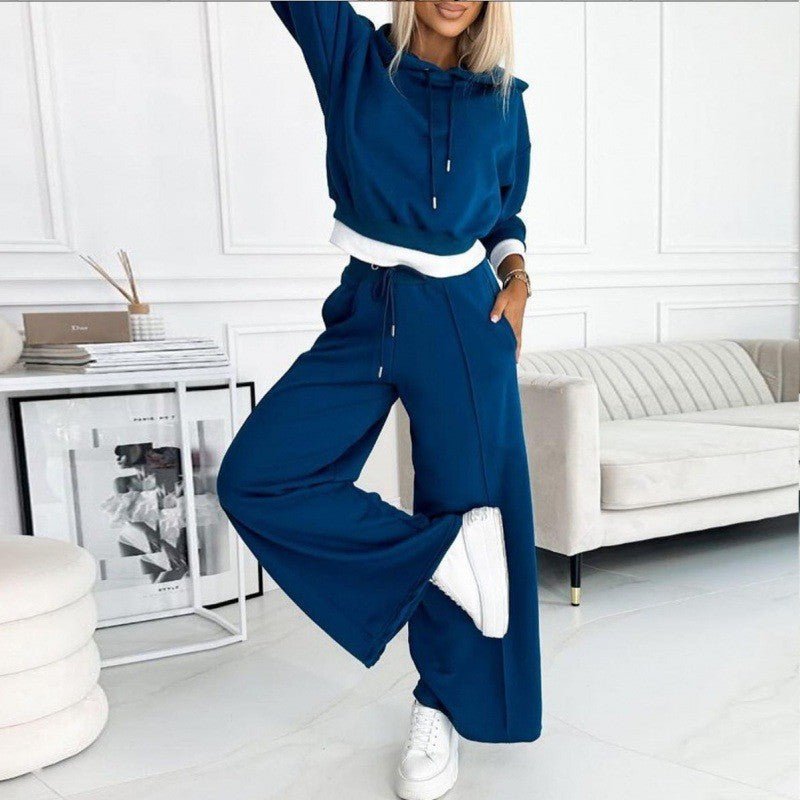 Hooded Wide-Leg Casual Co-ord in Blue