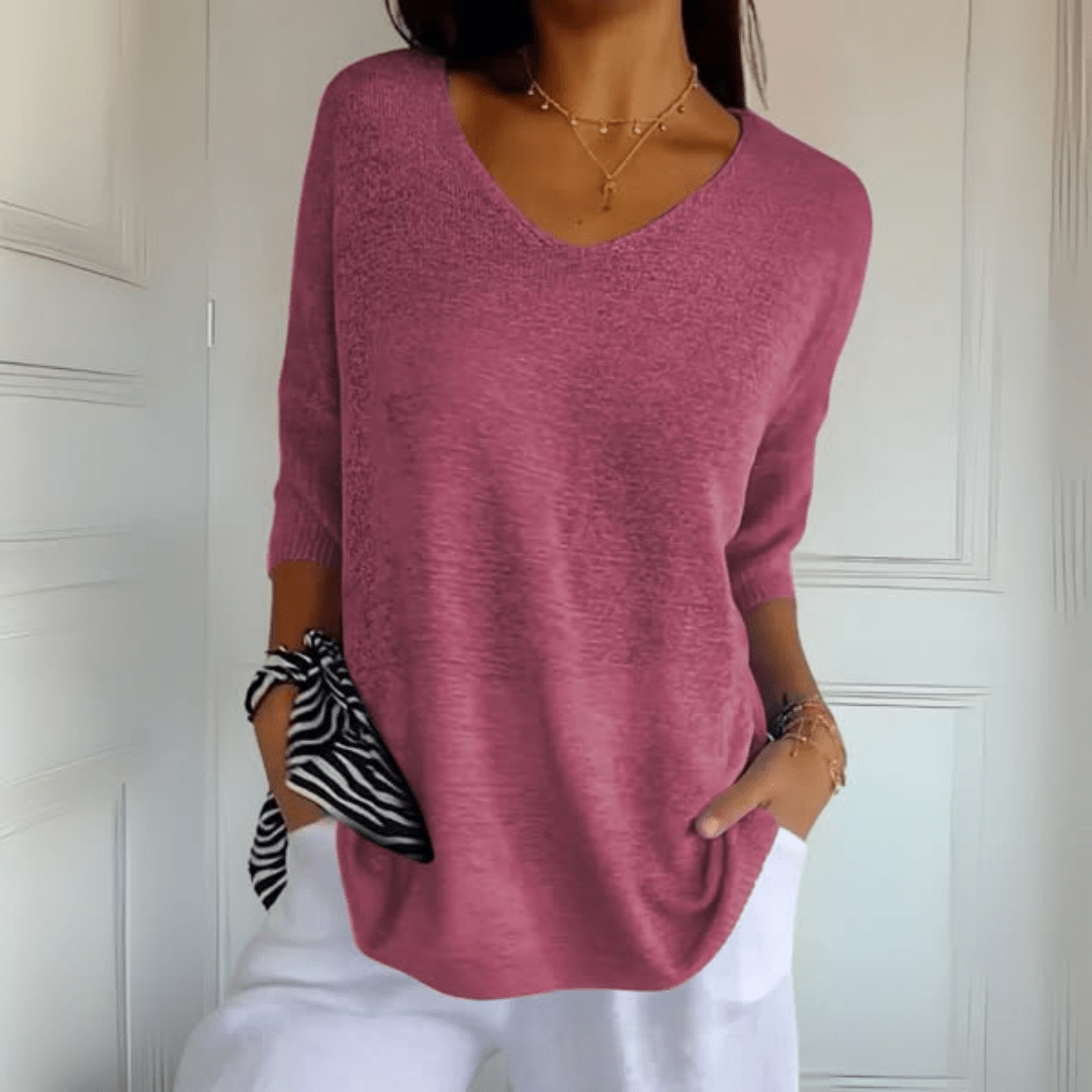 Women's Loose Fit V-Neck Casual Jumper in Dusty Rose