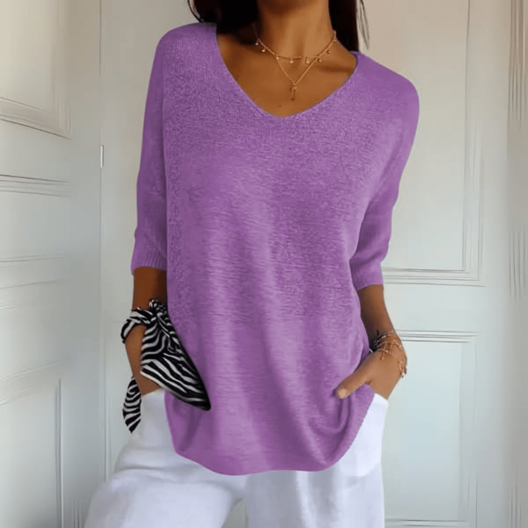 Women's Loose Fit V-Neck Casual Jumper in Lilac