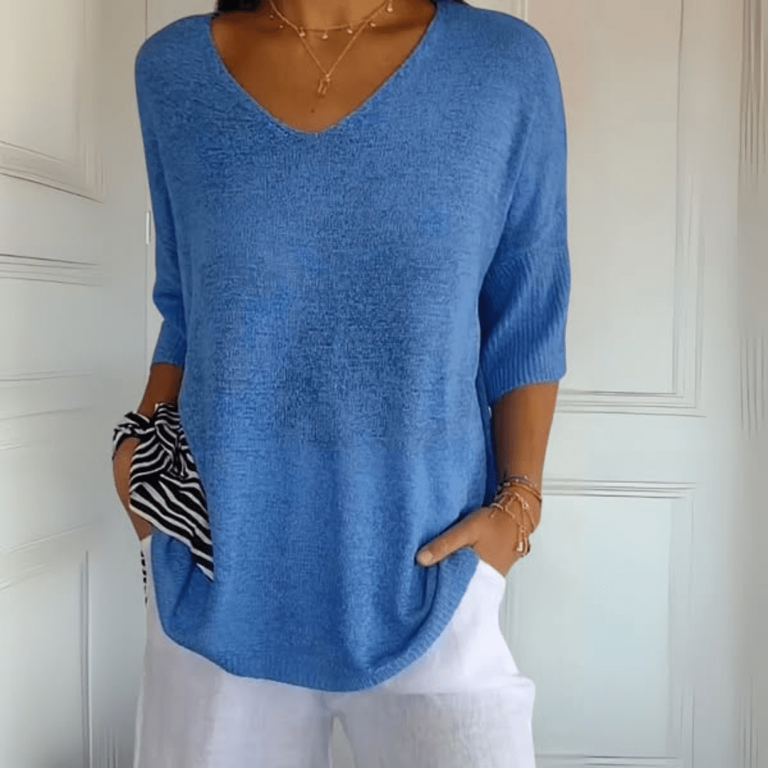 Women's Loose Fit V-Neck Casual Jumper in Blue