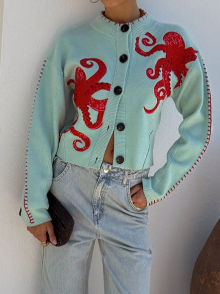 Women's Octopus Casual Cardigan in Mint
