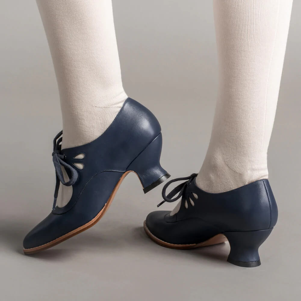 Orthopaedic Teardrop Cut-Out Lace-Up Heels in Navy