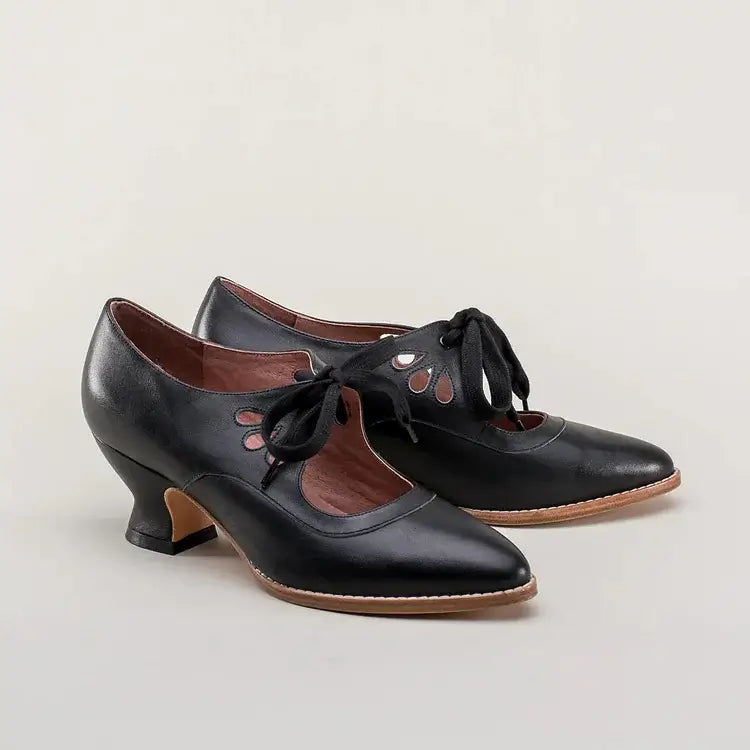 Cut-Out Lace-Up Wedding Guest Heels in Black