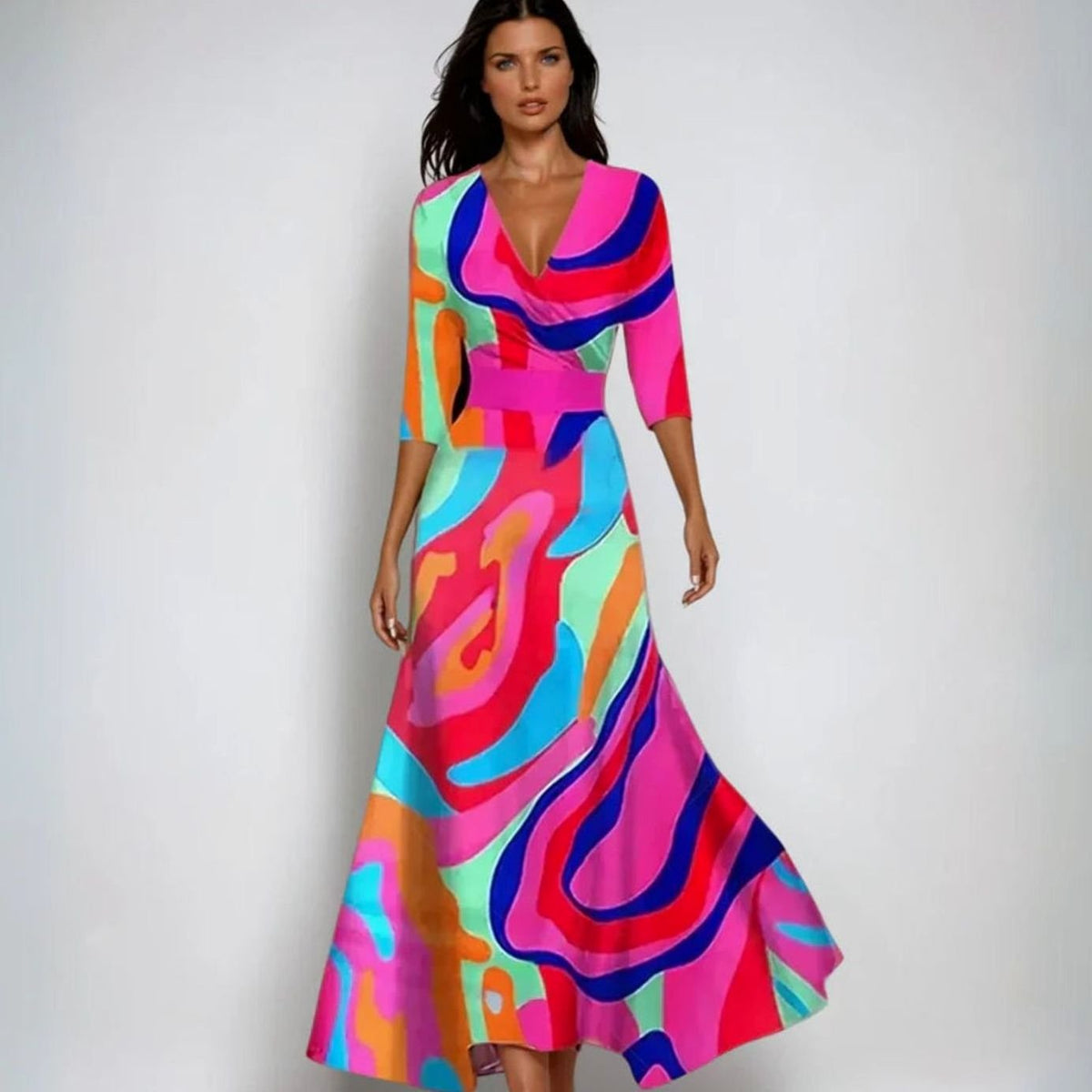 V-Neck Wrap Wedding Guest Maxi Dress in Multicolour