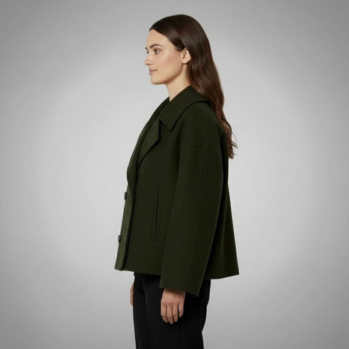 Women's Double-Breasted Casual Jacket in Dark Green