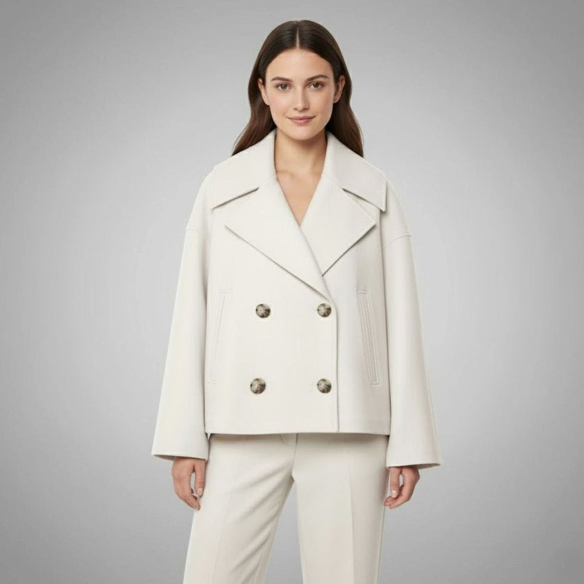 Women's Double-Breasted Casual Jacket in White