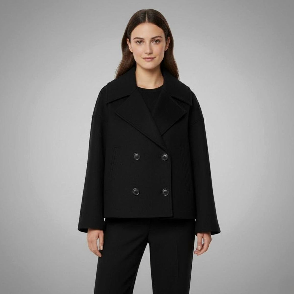 Women's Double-Breasted Casual Jacket in Black