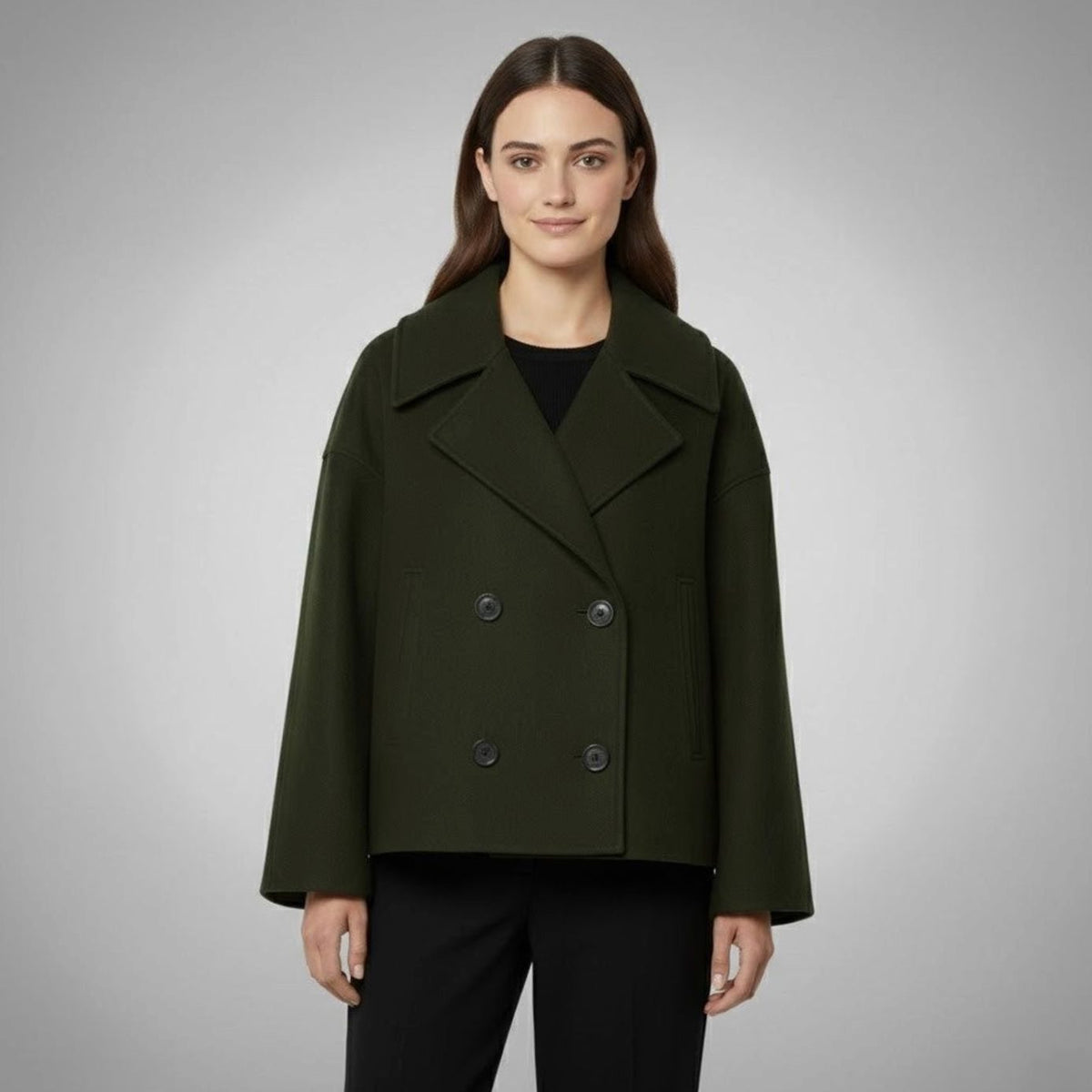 Women's Double-Breasted Casual Jacket in Dark Green