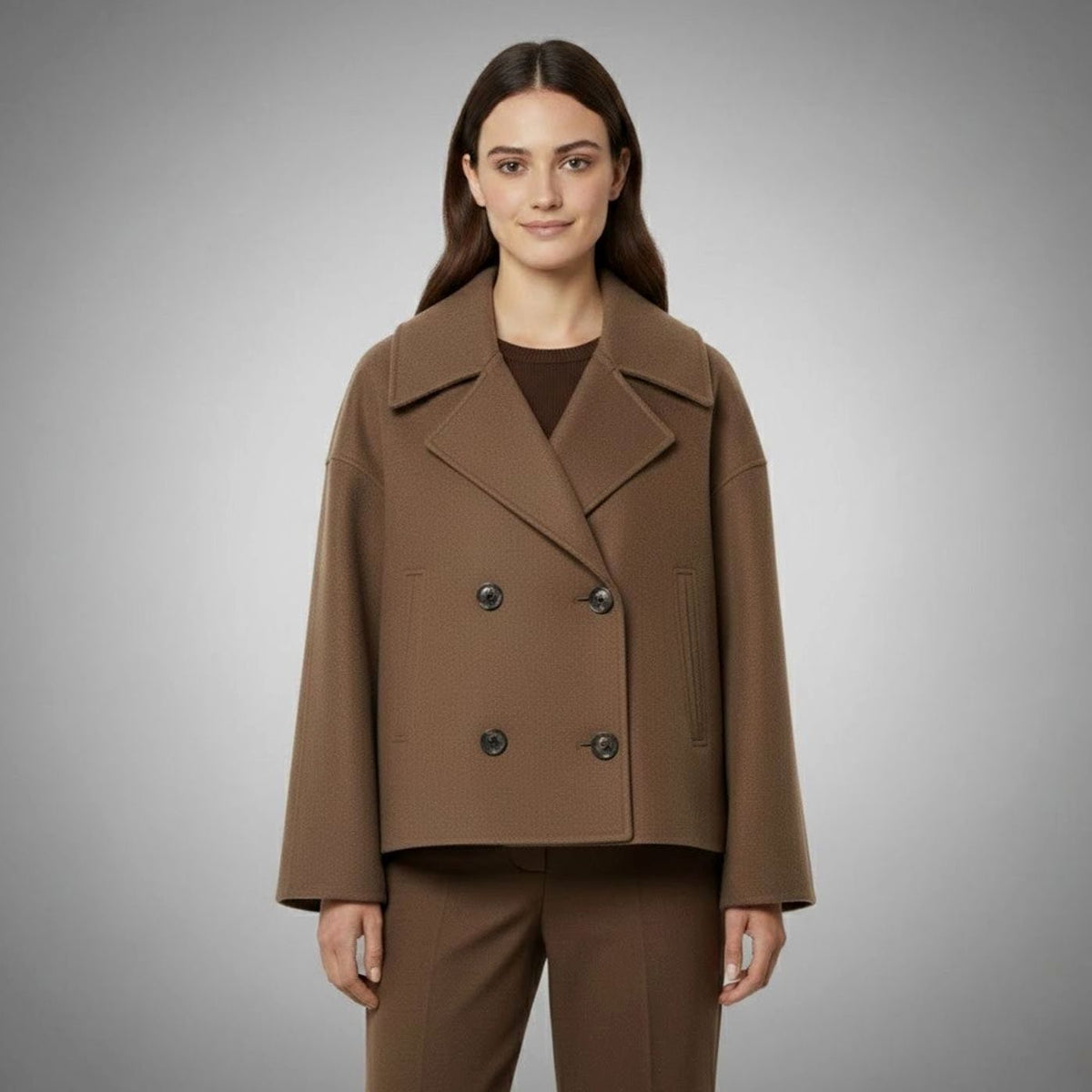 Women's Double-Breasted Casual Jacket in Brown
