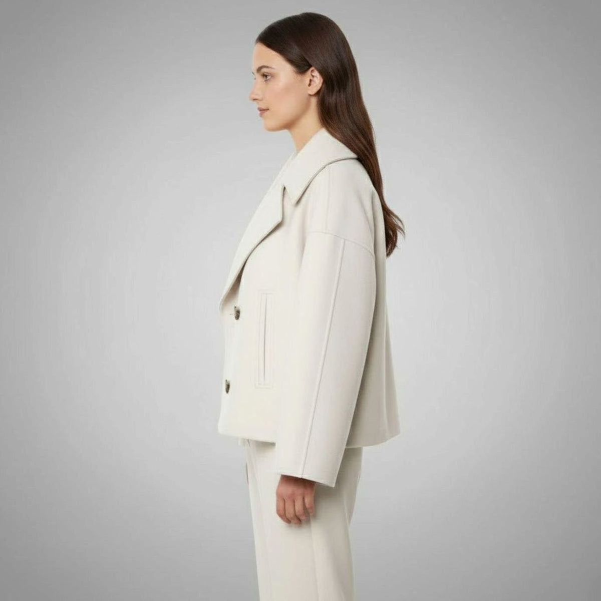 Women's Double-Breasted Casual Jacket in White