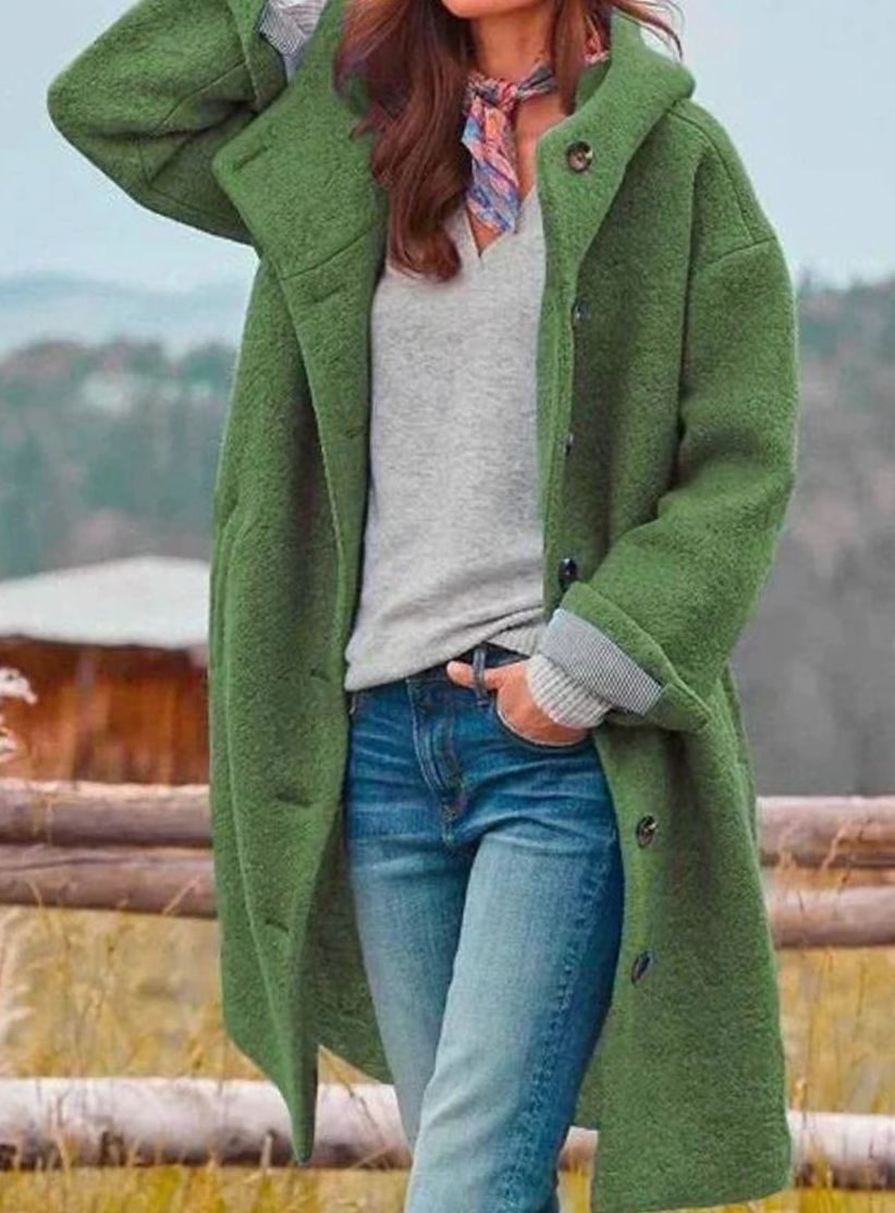 Women's Hooded Button-Front Casual Coat in Green
