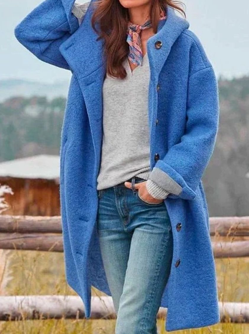 Women's Hooded Button-Front Casual Coat in Blue