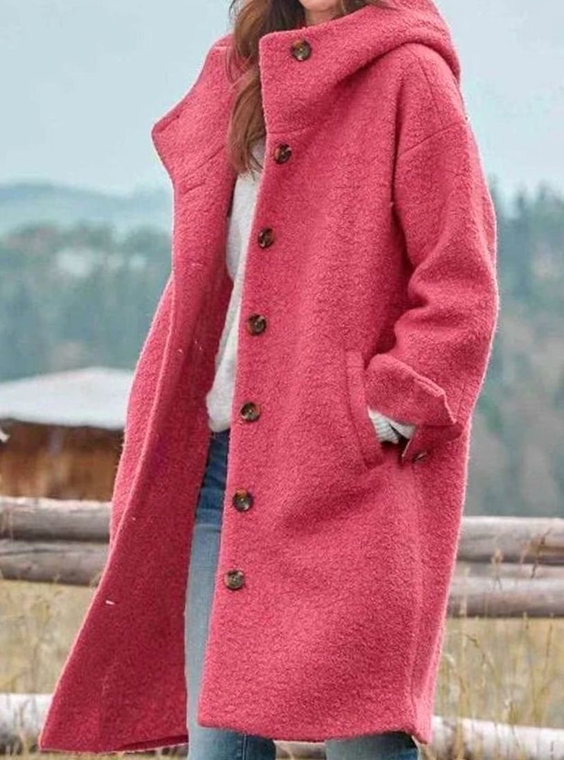 Women's Hooded Button-Front Casual Coat in Pink