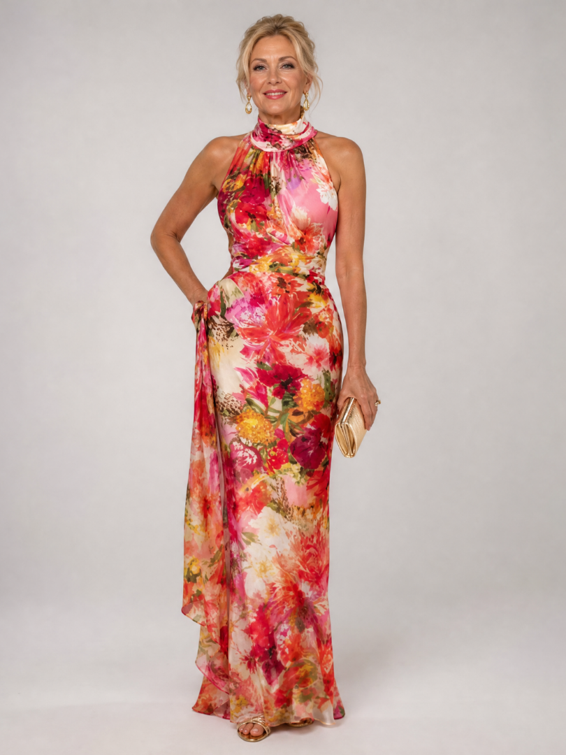 Halter Wedding Guest Maxi Dress in Light Pink