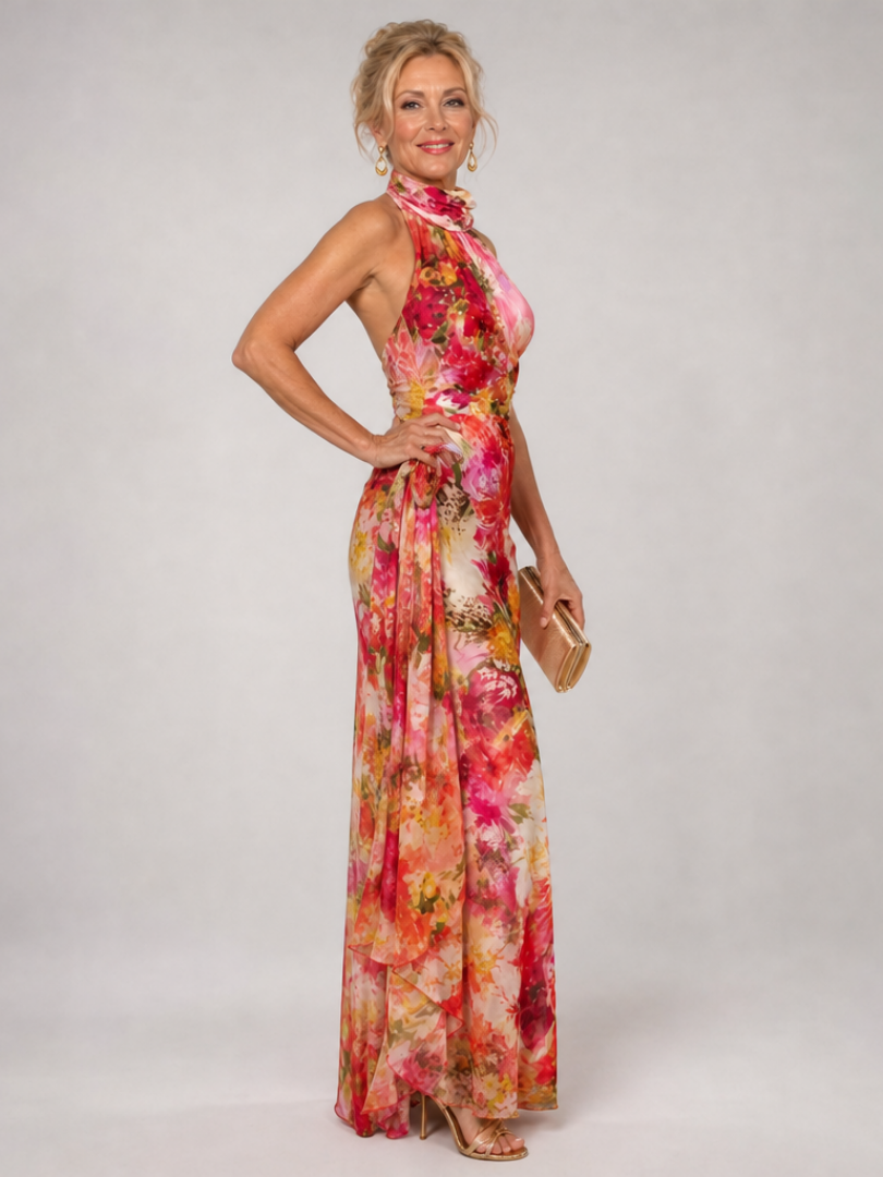 Halter Wedding Guest Maxi Dress in Light Pink