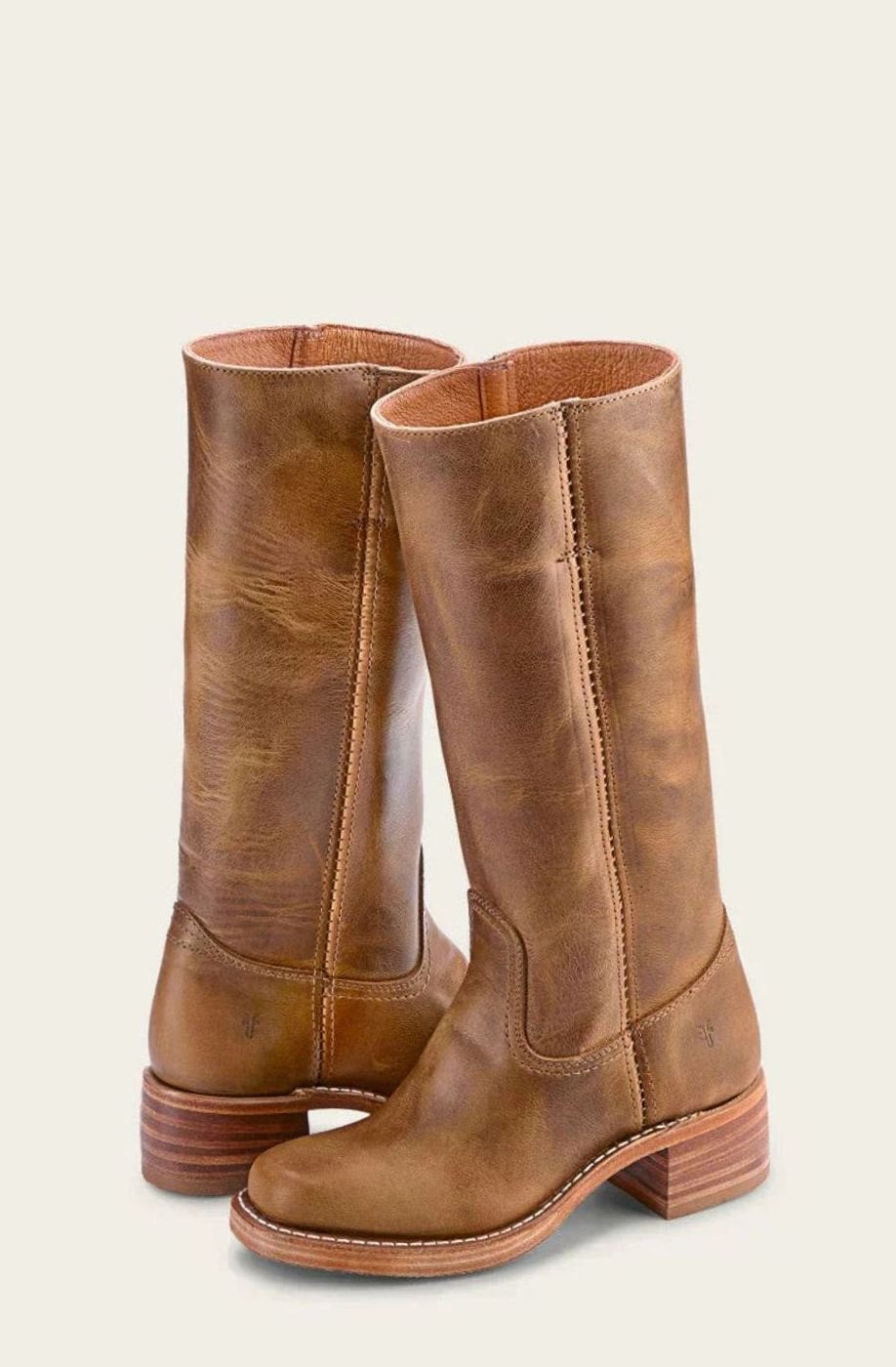 Women's Stacked-Heel Casual Knee High Boots in Camel