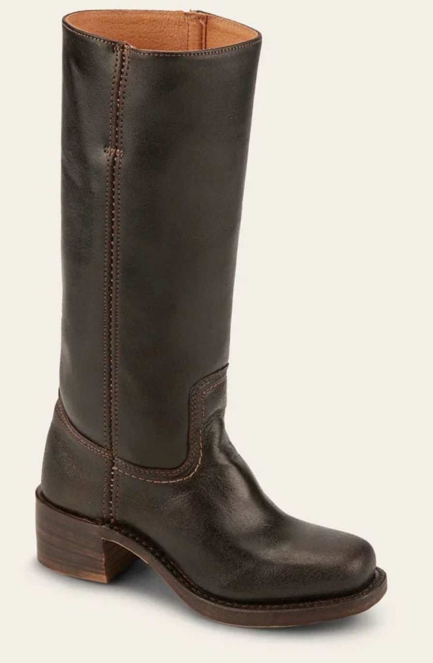 Women's Stacked-Heel Casual Knee High Boots in Dark Brown