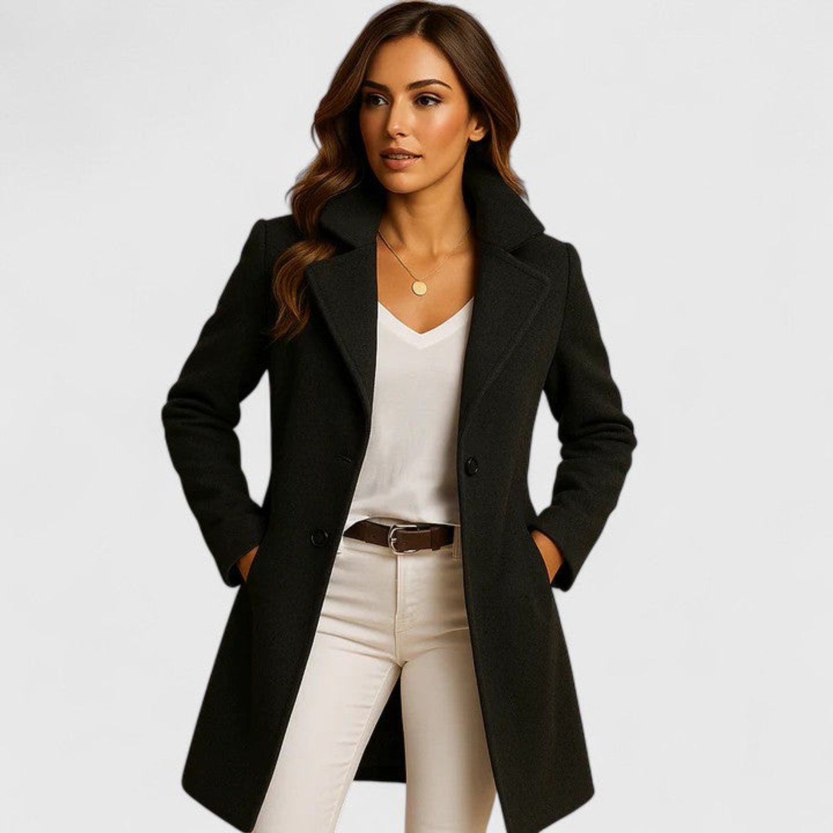 Women's Notch Lapel Tailored Workwear Coat in Black