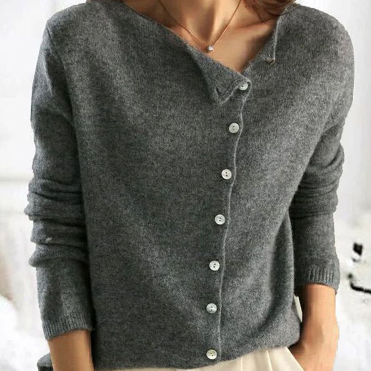 Women's Asymmetric Casual Cardigan in Grey