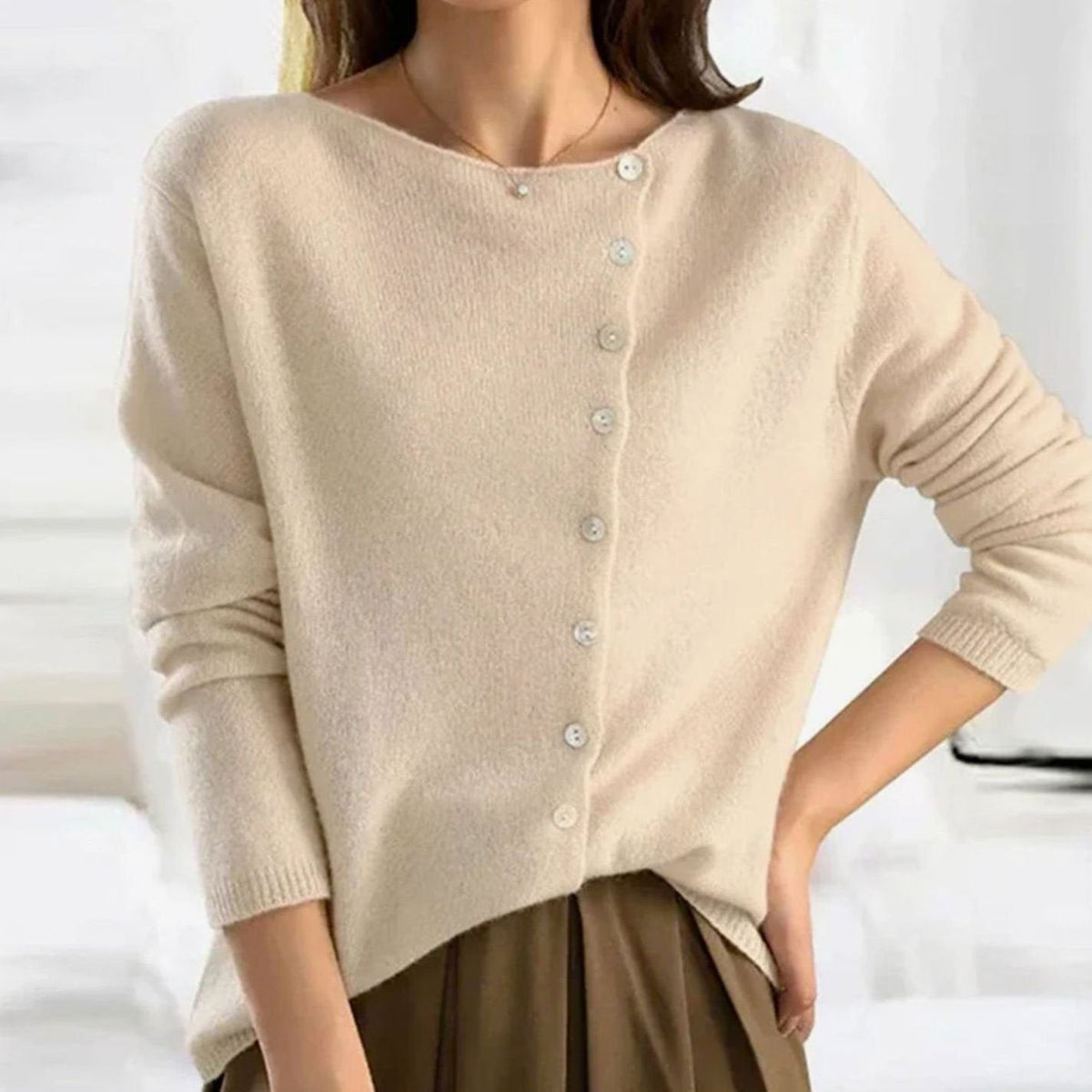 Women's Asymmetric Casual Cardigan in Beige