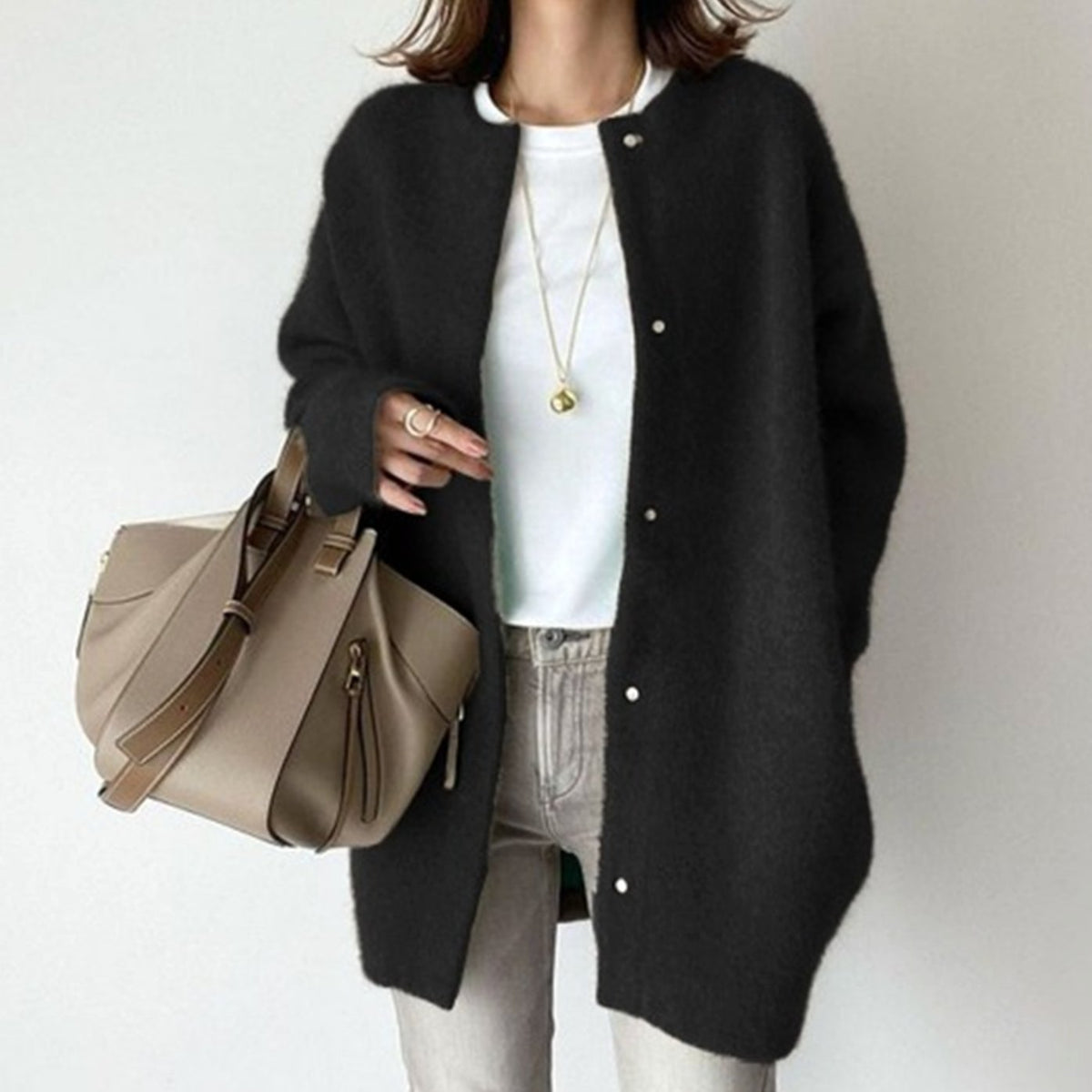 Women's Oversized Casual Cardigan in Black