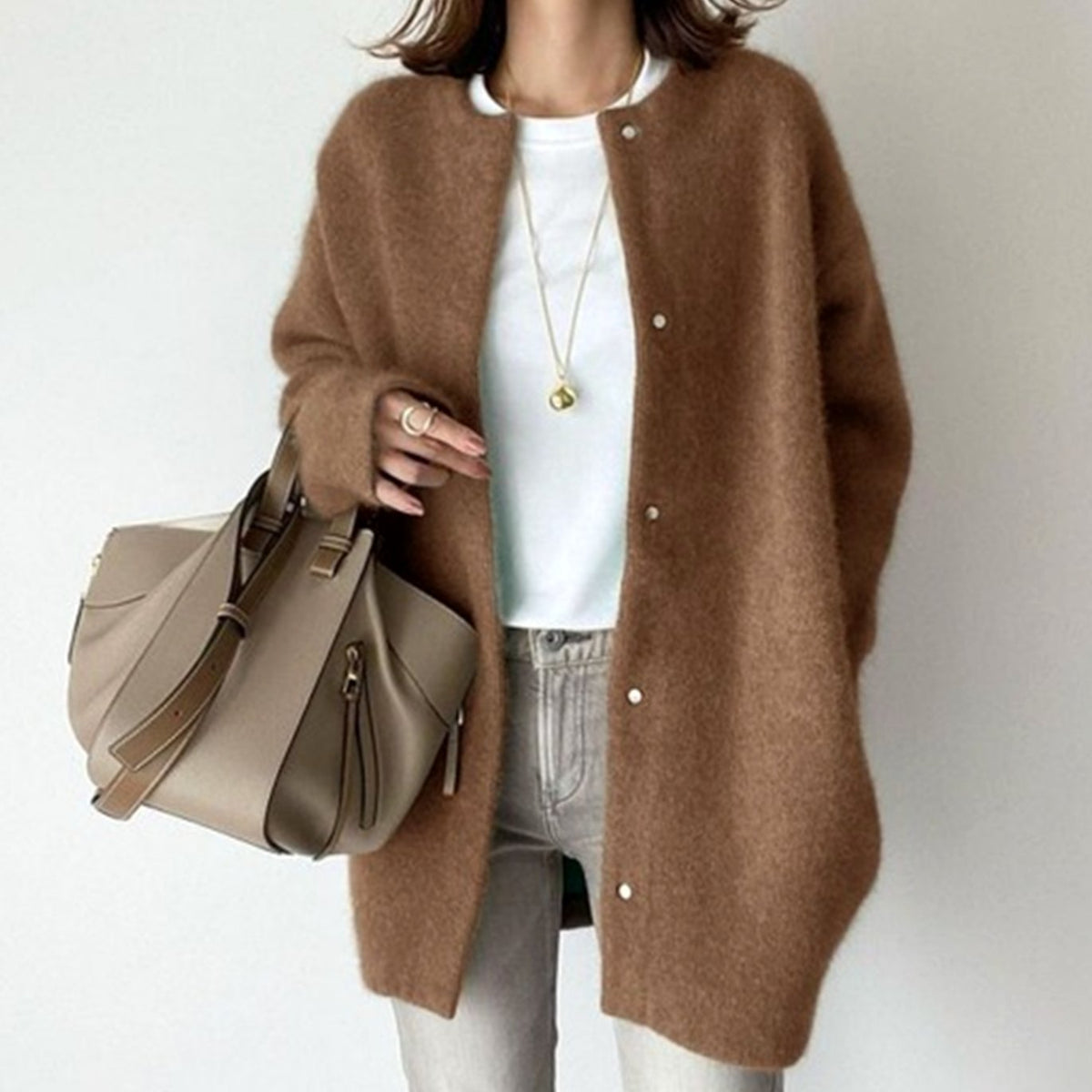 Women's Oversized Casual Cardigan in Brown