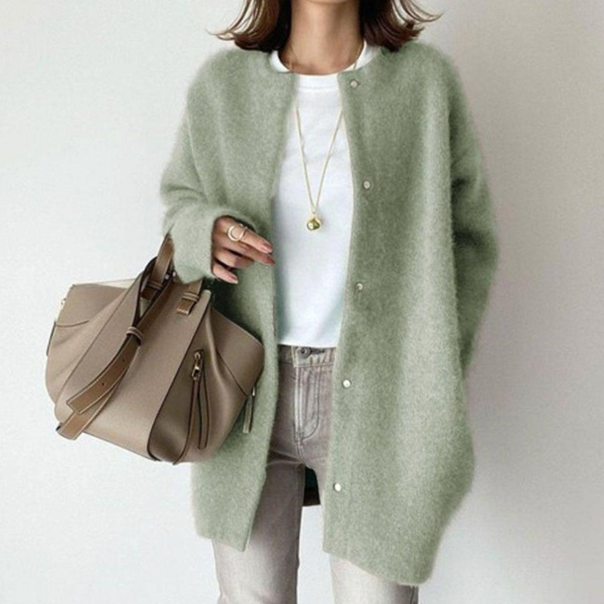 Women's Oversized Casual Cardigan in Sage