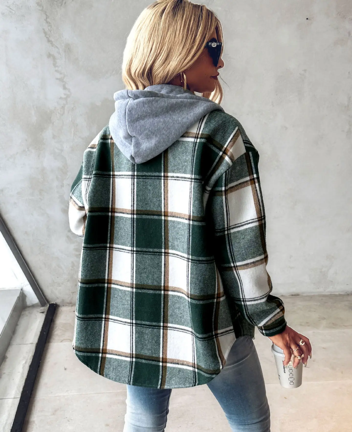 Women's Hooded Button-Front Casual Jacket in Dark Green