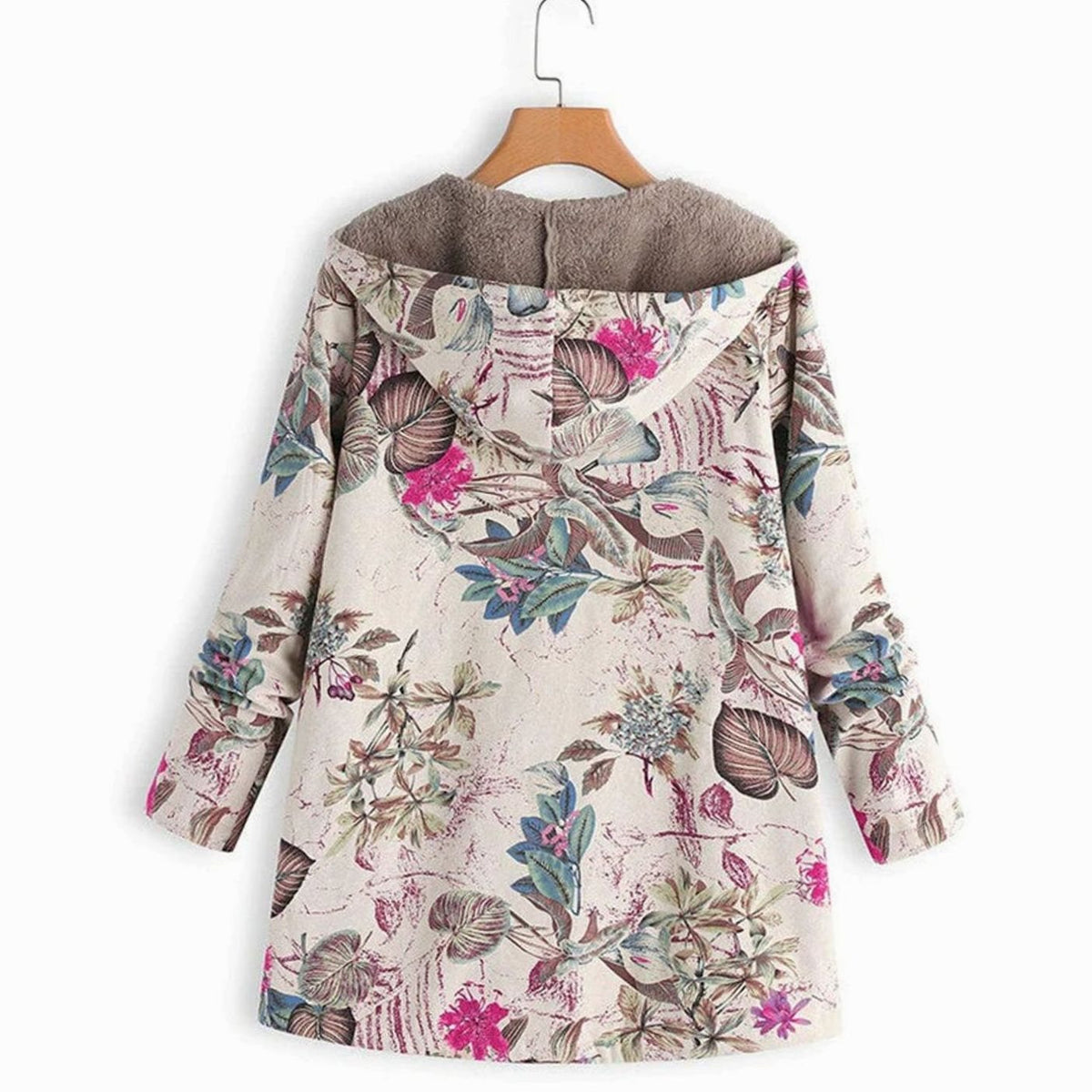 Women's Hooded Zip-Front Casual Coat in Cream