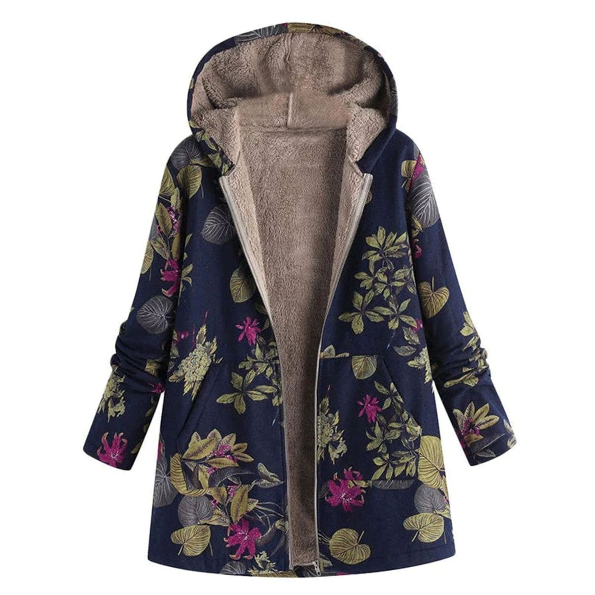 Women's Hooded Zip-Front Casual Coat in Navy