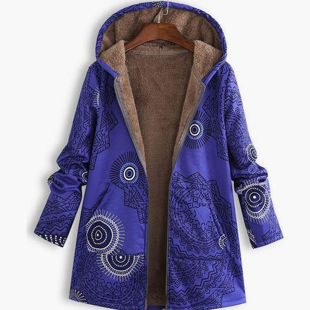 Women's Hooded Zip-Front Casual Coat in Blue