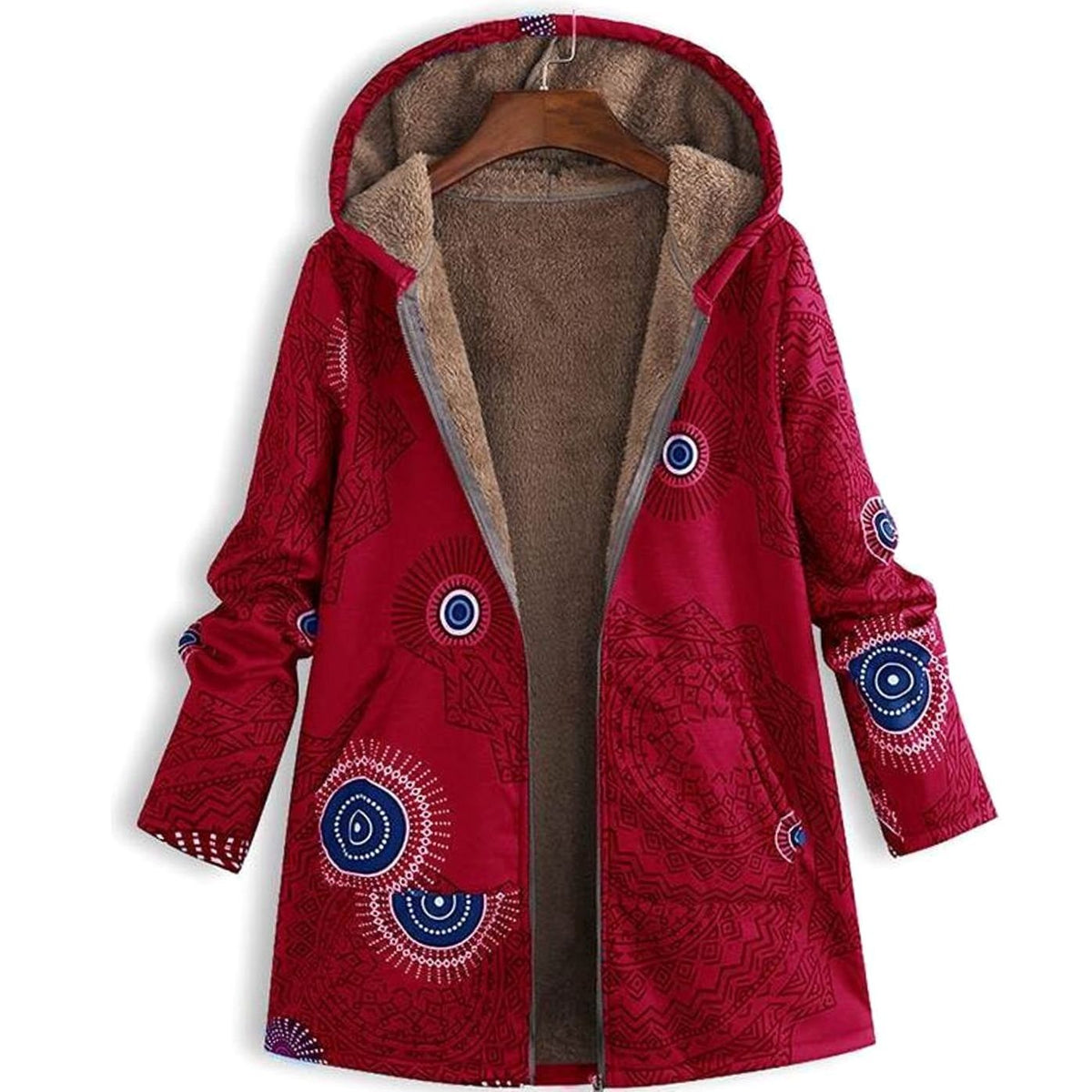 Women's Hooded Zip-Front Casual Coat in Red