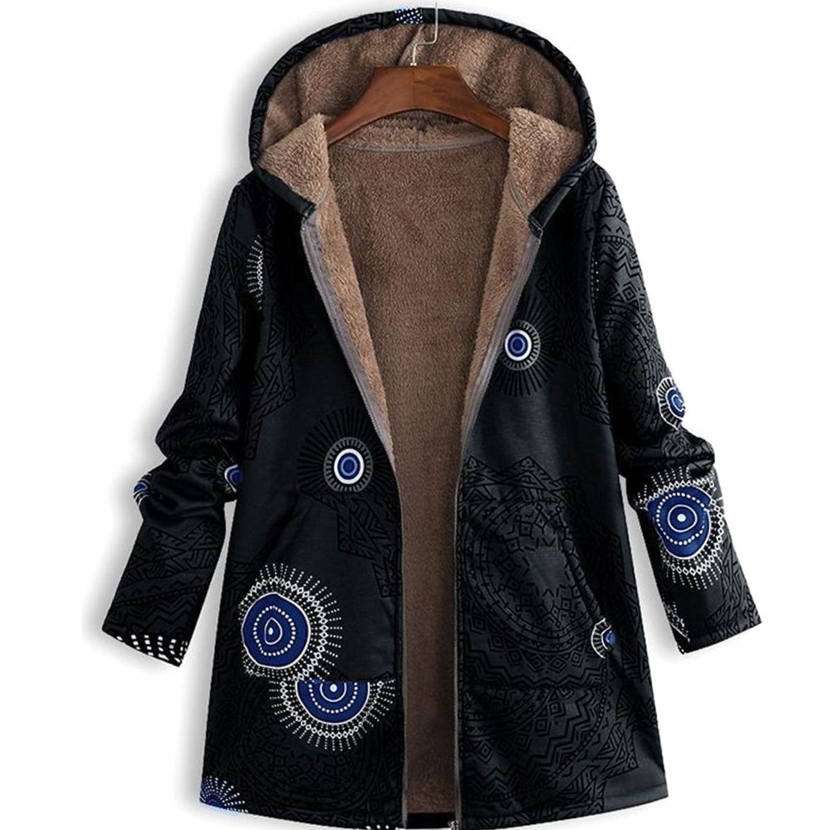 Women's Hooded Zip-Front Casual Coat in Black