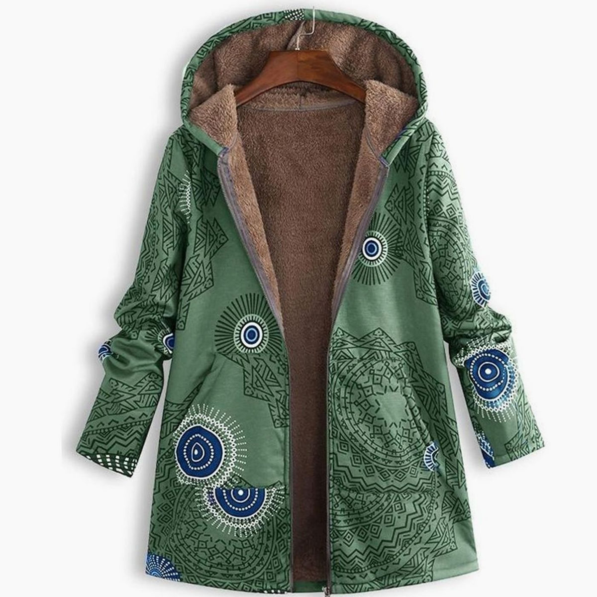 Women's Hooded Zip-Front Casual Coat in Green