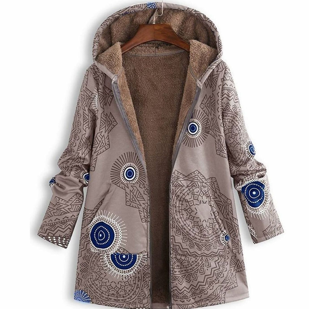 Women's Hooded Zip-Front Casual Coat in Taupe