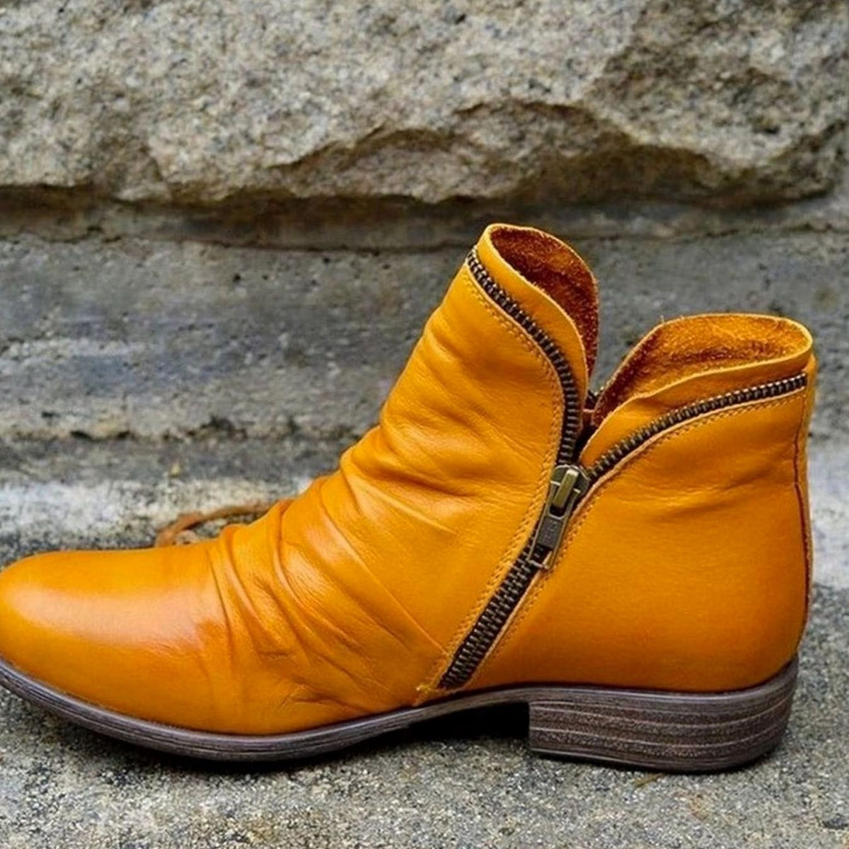Women's Ruched Casual Ankle Boots in Mustard