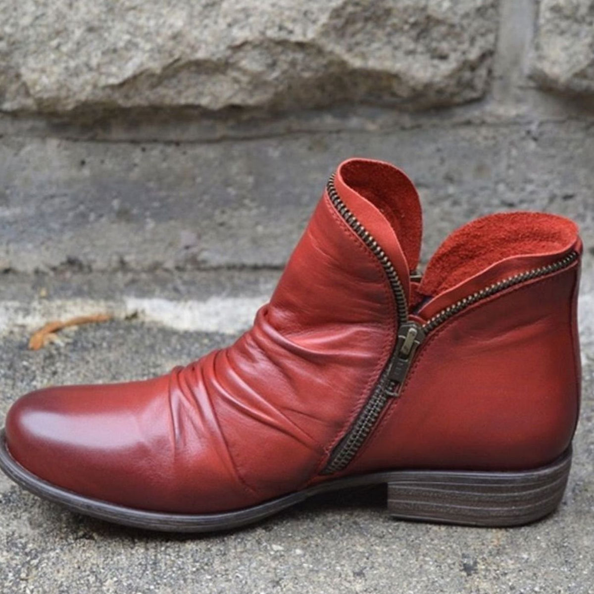 Women's Ruched Casual Ankle Boots in Red