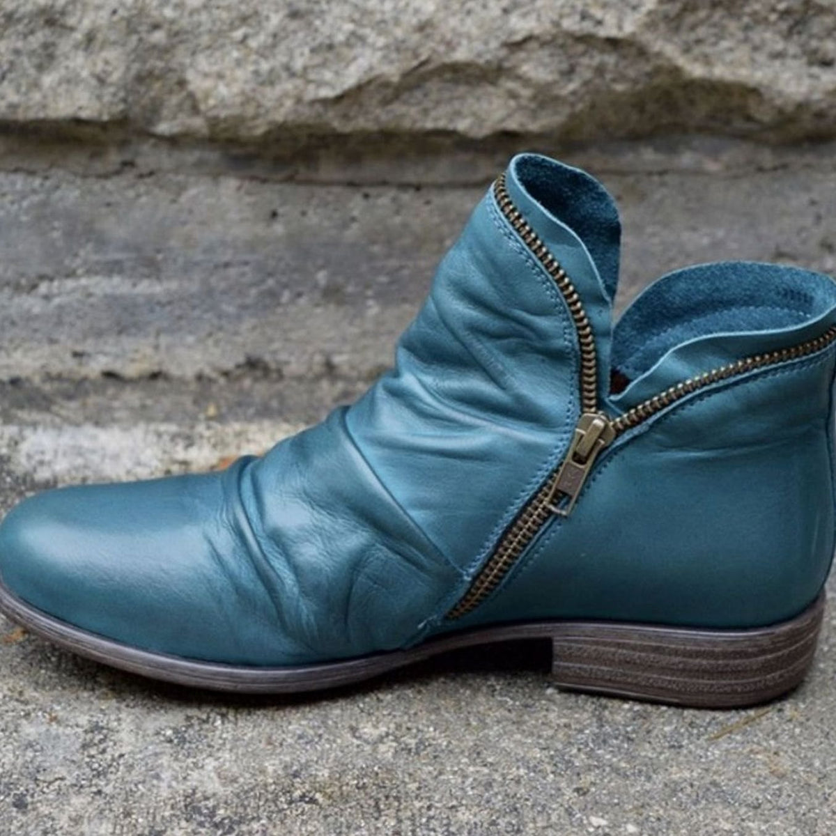 Women's Ruched Casual Ankle Boots in Teal
